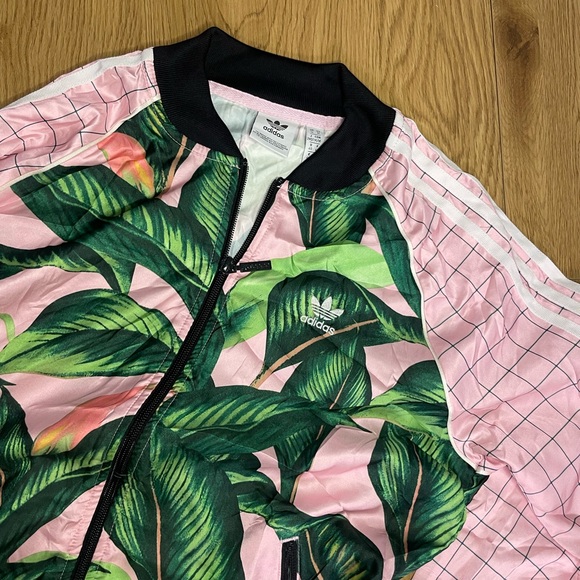 Adidas Women's Pink and Green Leaf Print Jacket - Picture 3 of 6